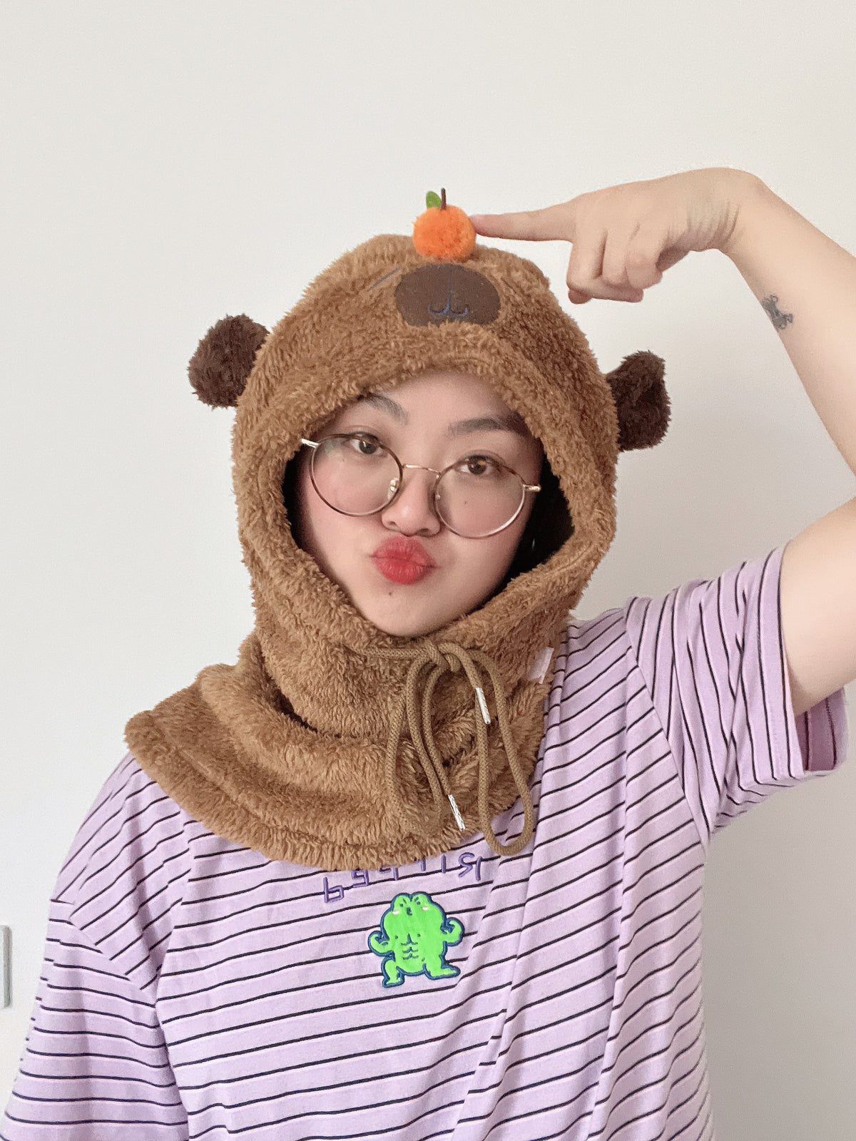 Capybara Hood Brown Winter Hat