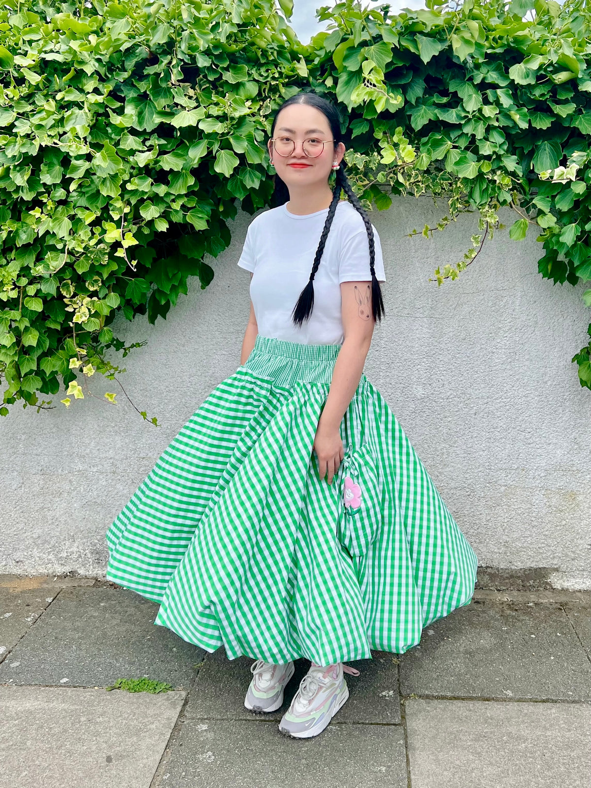 Happy Bunny Green Gingham Bubble Maxi Skirt