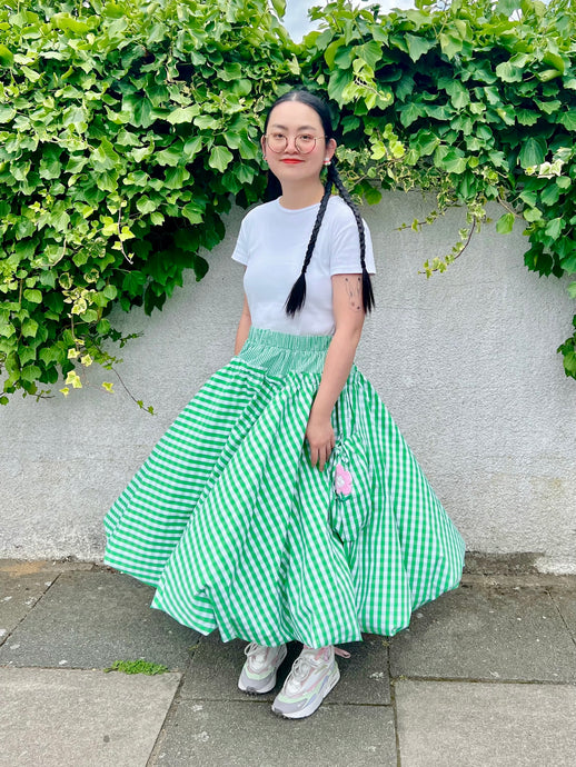 PREORDER Happy bunny green gingham bubble maxi skirt