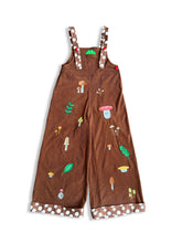 PREORDER Mushroom embroidered high waisted wide leg overalls