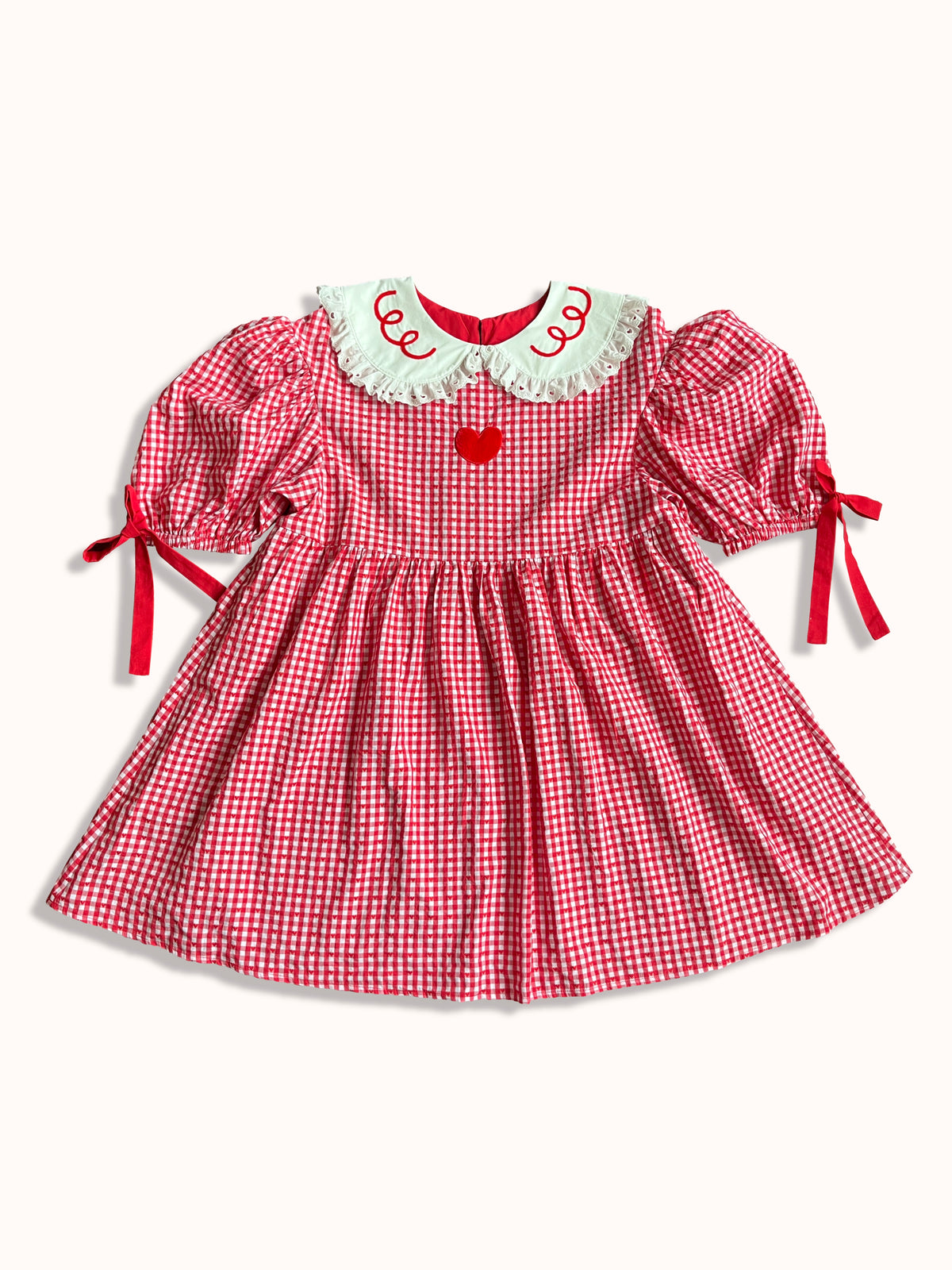 Marissa dress ❤️ Ponyo inspired puff-sleeve bubble gingham dress with Peter Pan collar and velvet heart patchwork