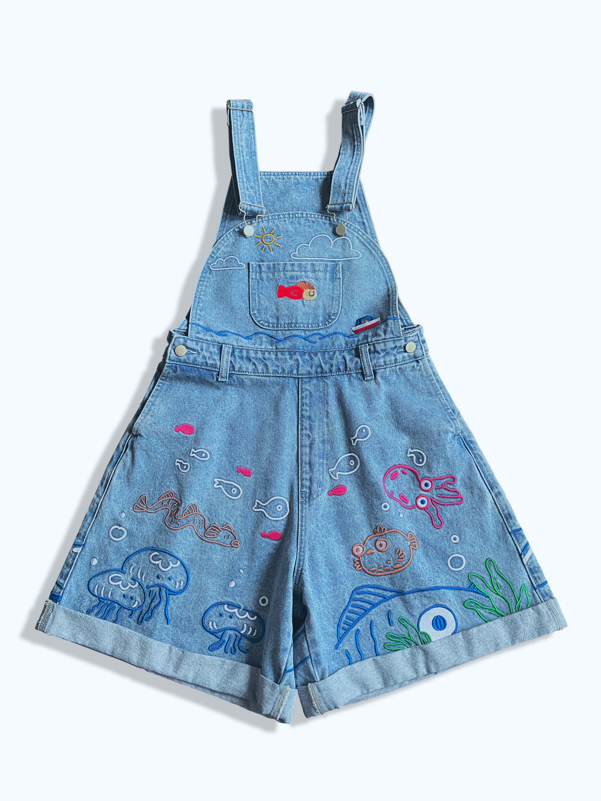 UMI Dungarees Denim Shorts 🌊 Ponyo Inspired Scenic Iillustration Embroidered Umi 🐟🐠🐡 Denim