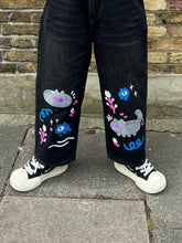 Yokai cat straight leg cropped denim pants (washed black)