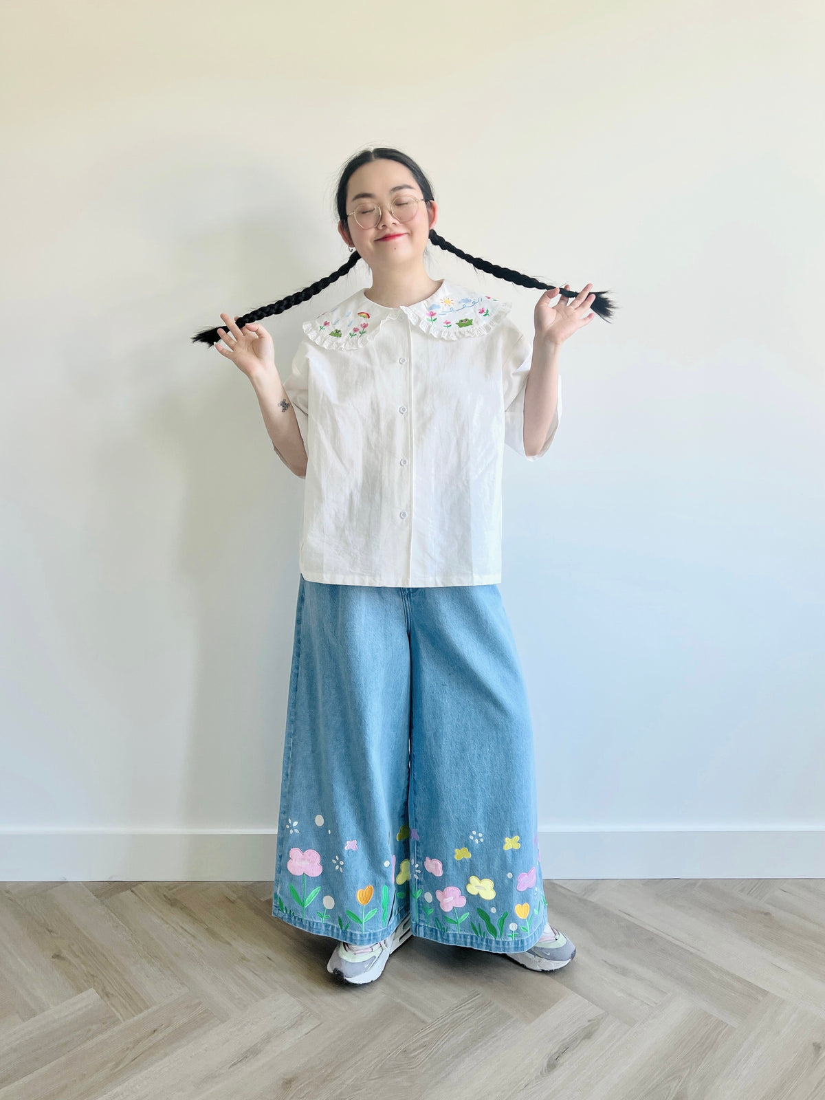 Little garden wide leg denim pants🌷🌻🪻