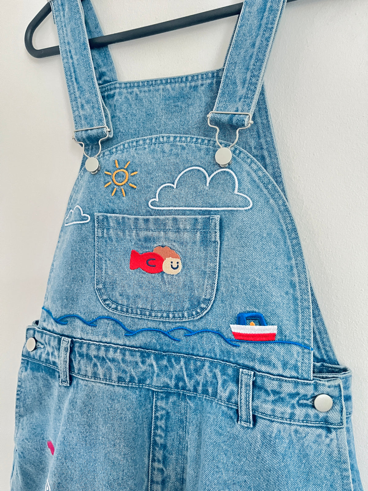 UMI Dungarees Denim Shorts 🌊 Ponyo Inspired Scenic Iillustration Embroidered Umi 🐟🐠🐡 Denim