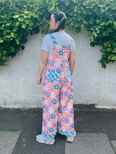 PREORDER Happy bunny floral pattern high waisted wide leg overalls