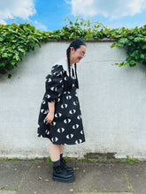 Yokai eye pattern puff sleeve smock dress