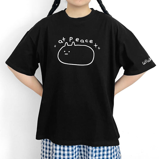 50% OFF At Peace Cat Embroidered Short Sleeve Oversized Unisex Cotton T-Shirt