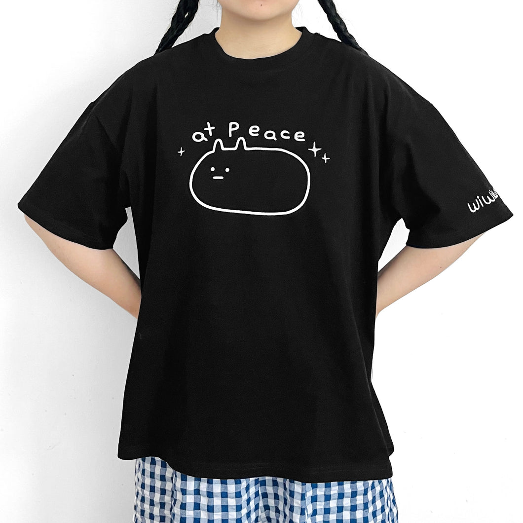 PREORDER At Peace cat embroidered short sleeve oversize cotton T-shirt