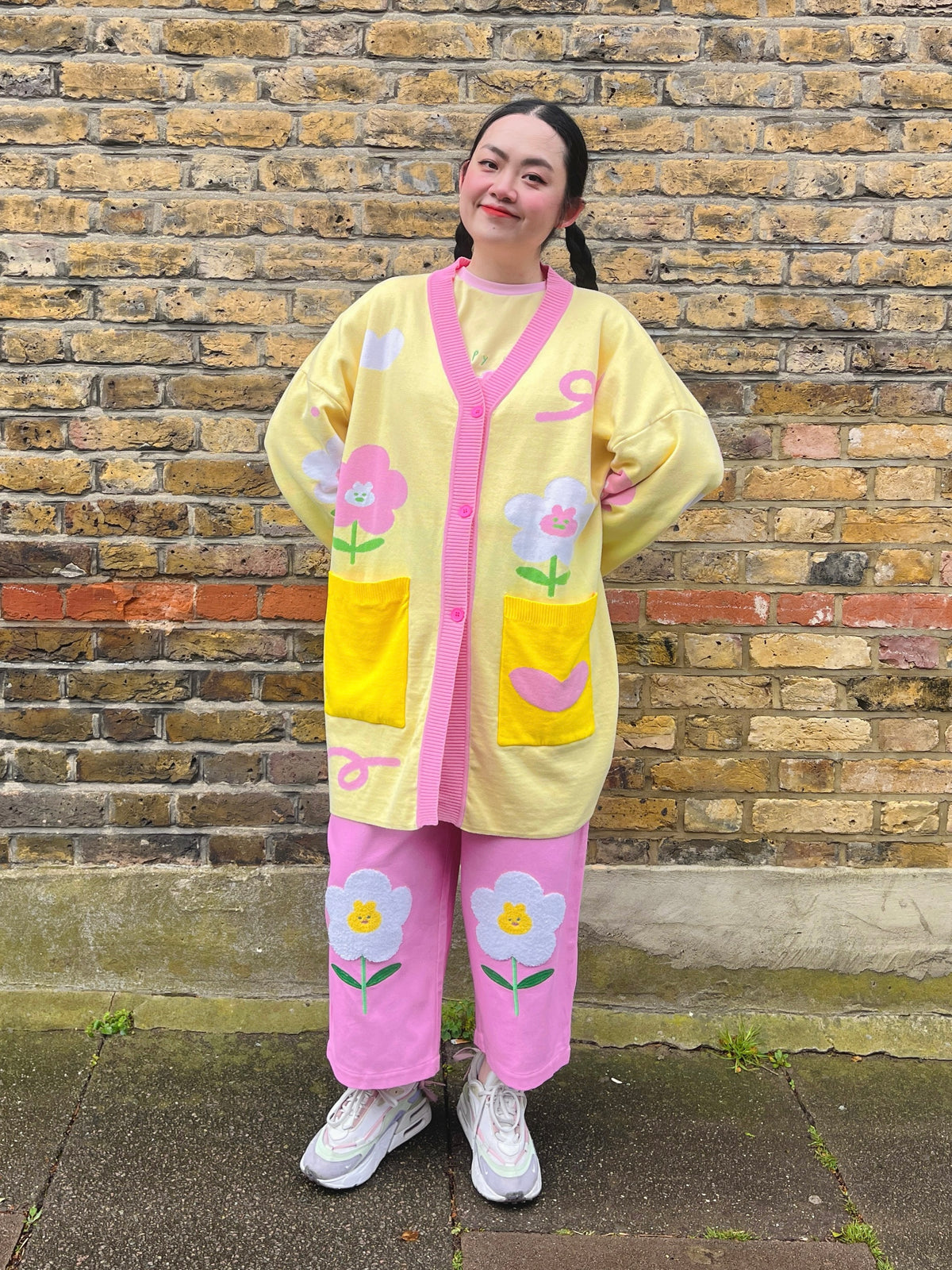 50% OFF Happy Bunny Embroidered Straight Leg Cotton Twill Pants