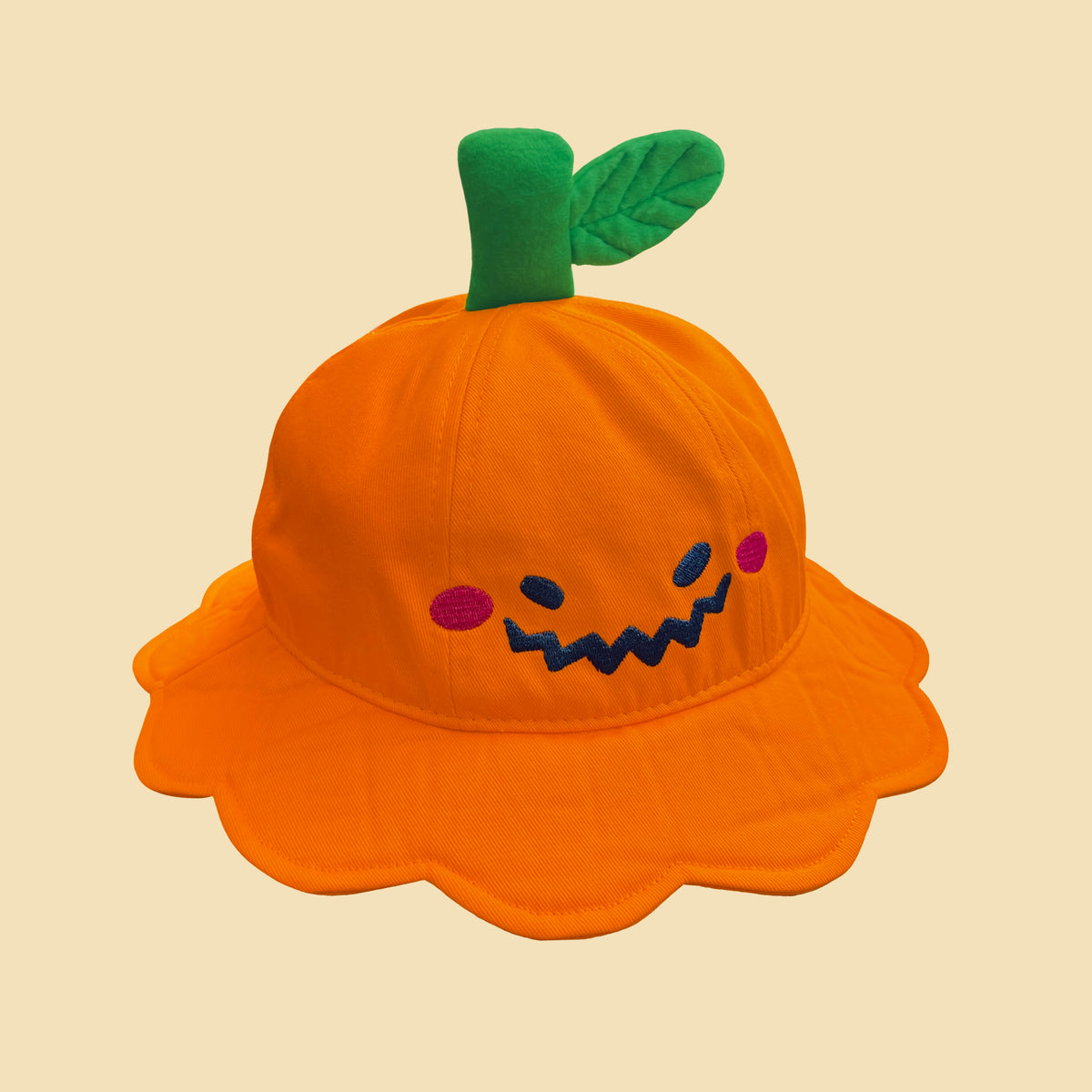 Jack O’ Lantern Pumpkin Cotton Bucket Hat with Scallop Trim