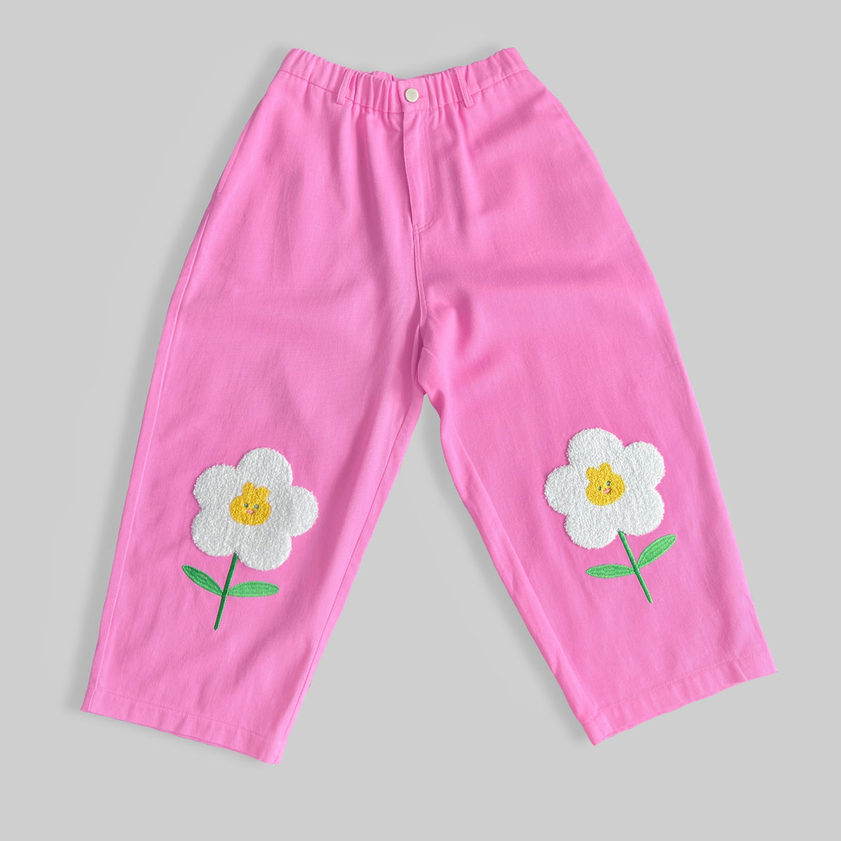 50% OFF Happy Bunny Embroidered Straight Leg Cotton Twill Pants