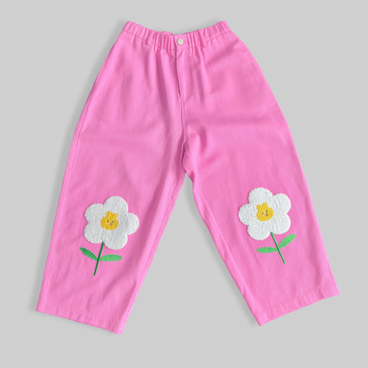 50% OFF Happy Bunny Embroidered Straight Leg Cotton Twill Pants