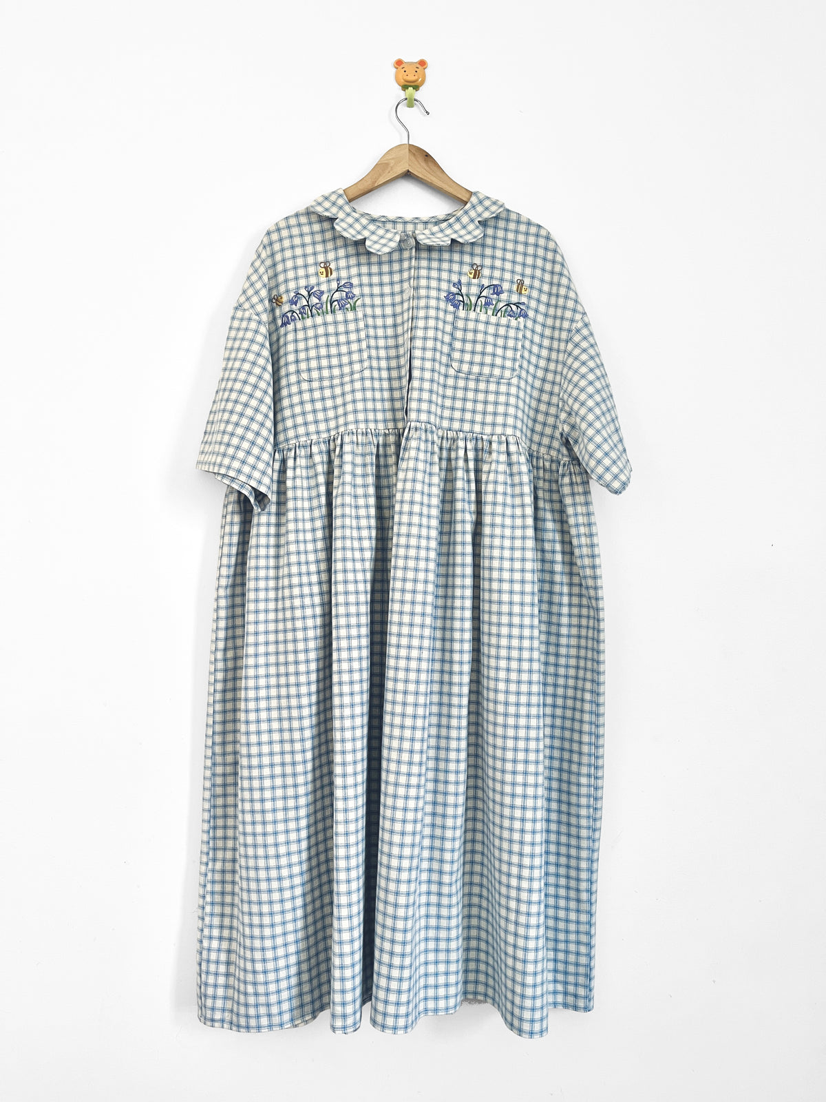 Percy midi dress - cream/blue check on Herringbone 🪻🐝