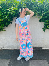 PREORDER Happy bunny floral pattern high waisted wide leg overalls