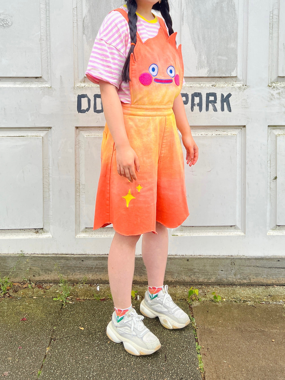 Calcifer Inspired MERA MERA Tie Dye Denim Overall Shorts