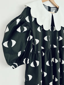 Yokai eye pattern puff sleeve smock dress