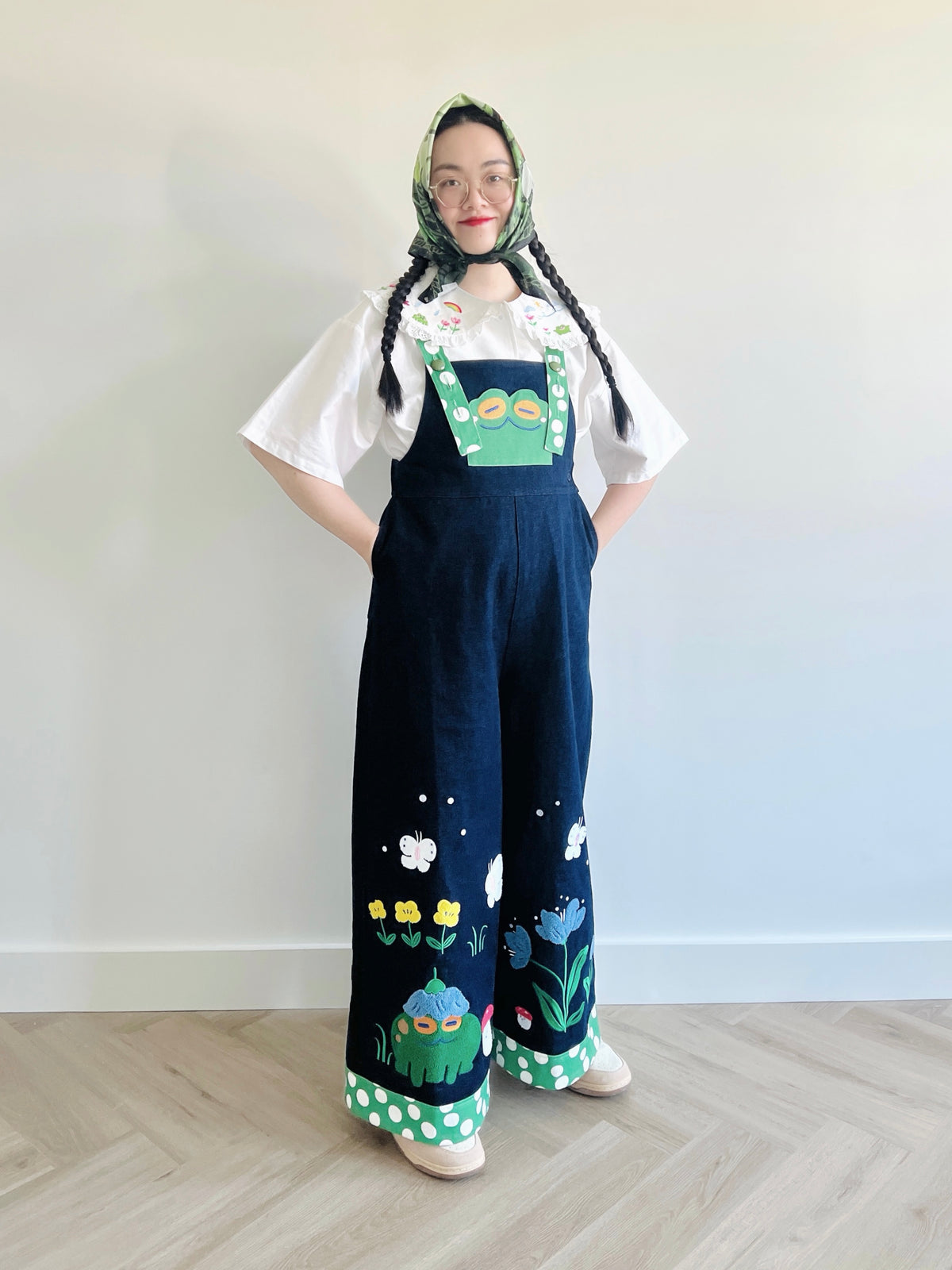 Toadveralls - High-Waisted Denim Dungarees With Forest Details