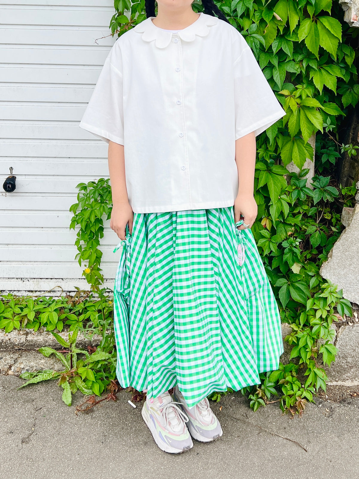 Happy Bunny Green Gingham Bubble Maxi Skirt