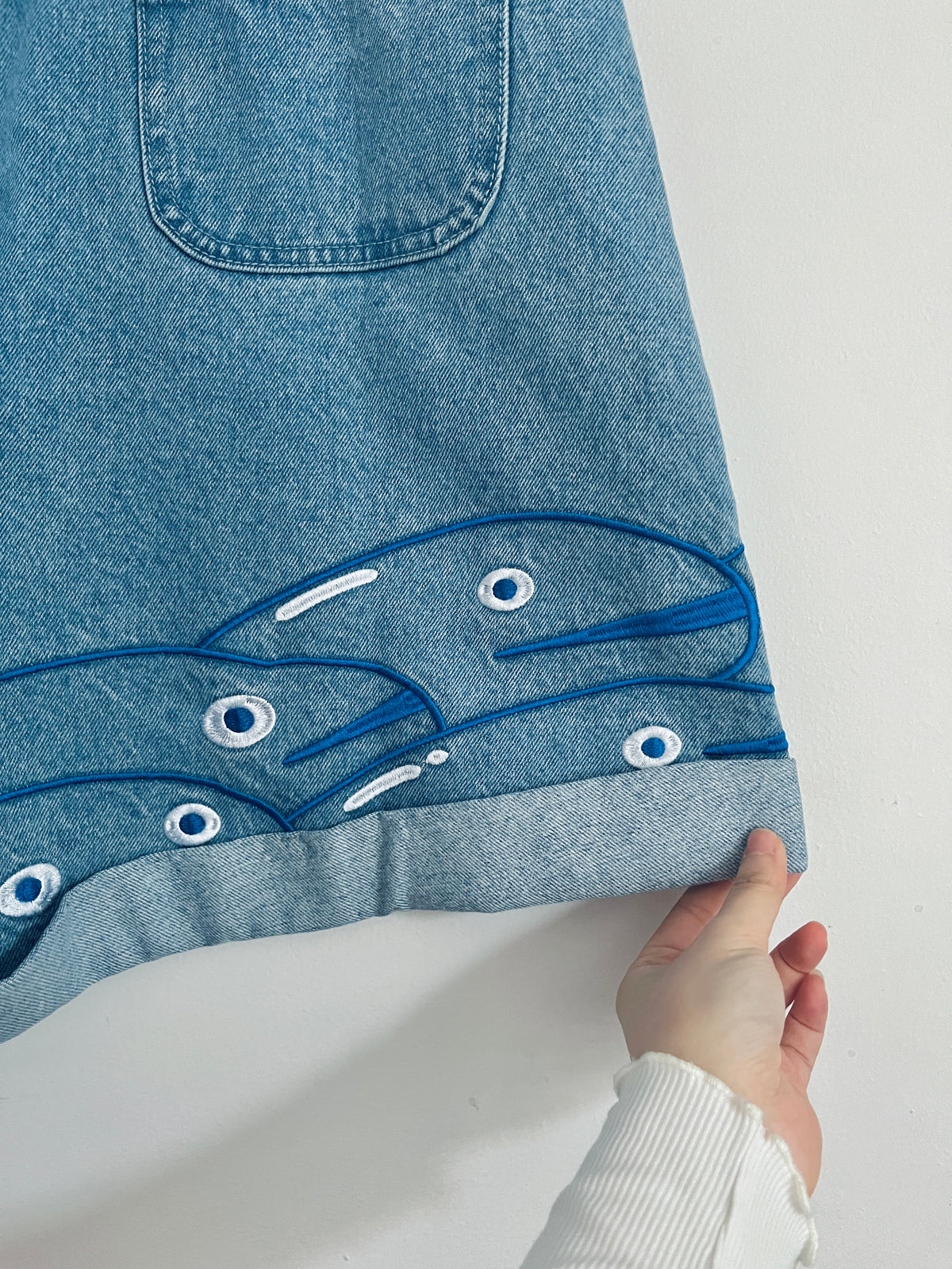 UMI Dungarees Denim Shorts 🌊 Ponyo Inspired Scenic Iillustration Embroidered Umi 🐟🐠🐡 Denim