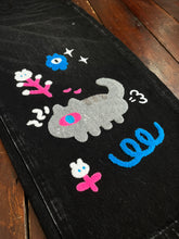 Yokai cat straight leg cropped denim pants (washed black)