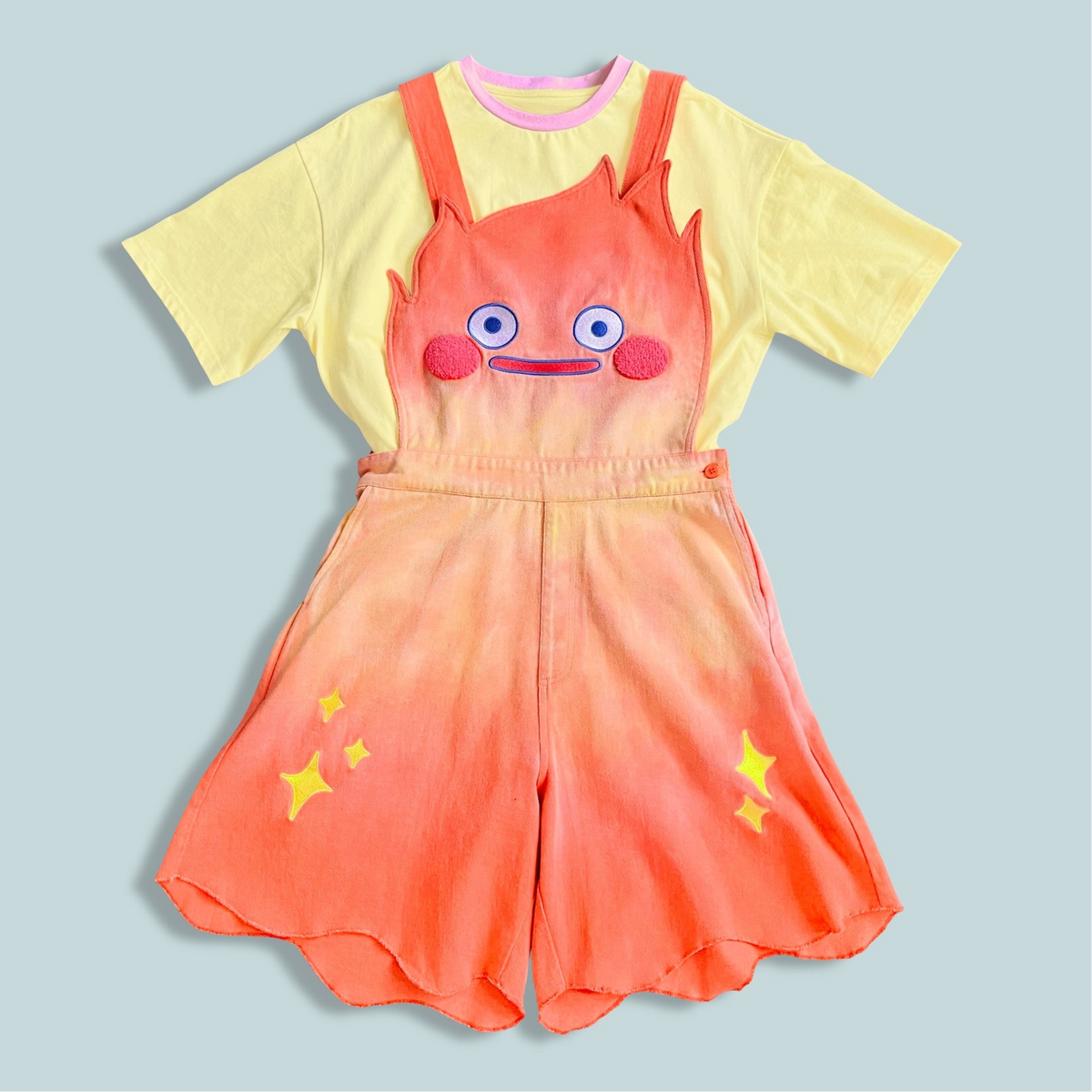 Calcifer Inspired MERA MERA Tie Dye Denim Overall Shorts