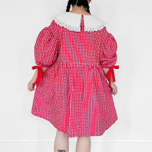 PREORDER - Marissa dress ❤️Ponyo inspired puffer sleeve bubble gingham dress with Peter Pan collar and velvet heart patchwork