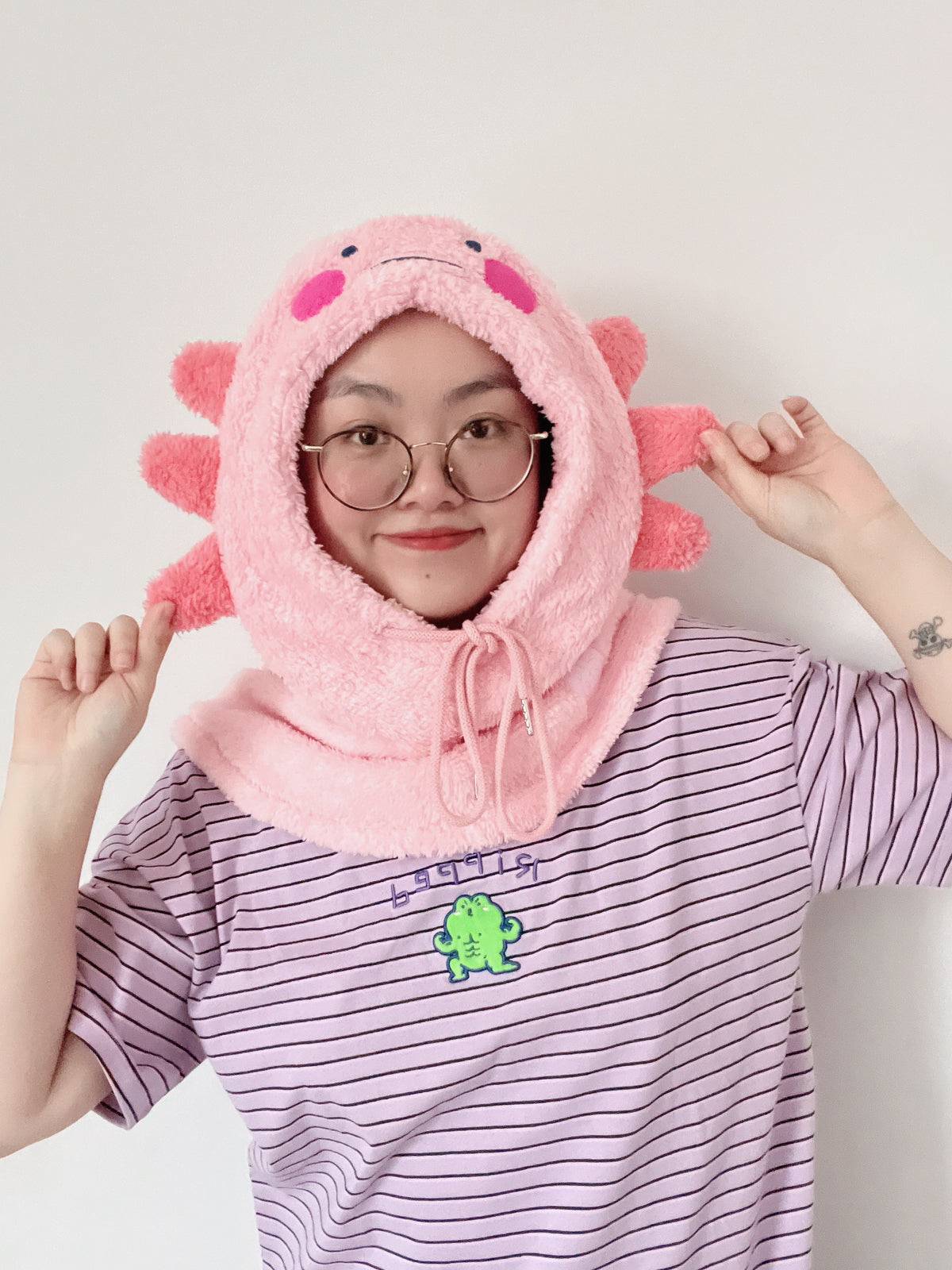 Axolotl Hood Pink Winter Hat