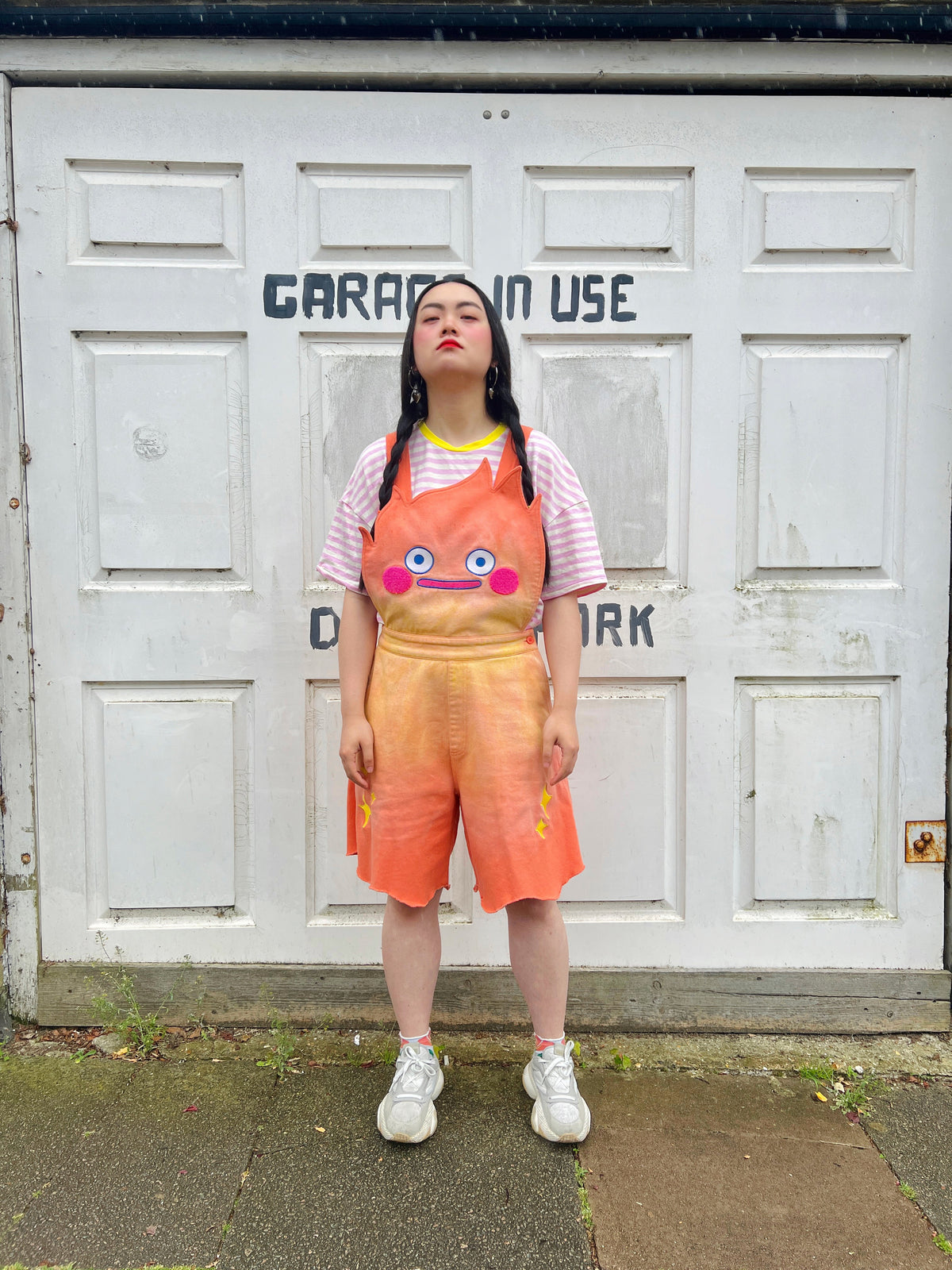 Calcifer Inspired MERA MERA Tie Dye Denim Overall Shorts