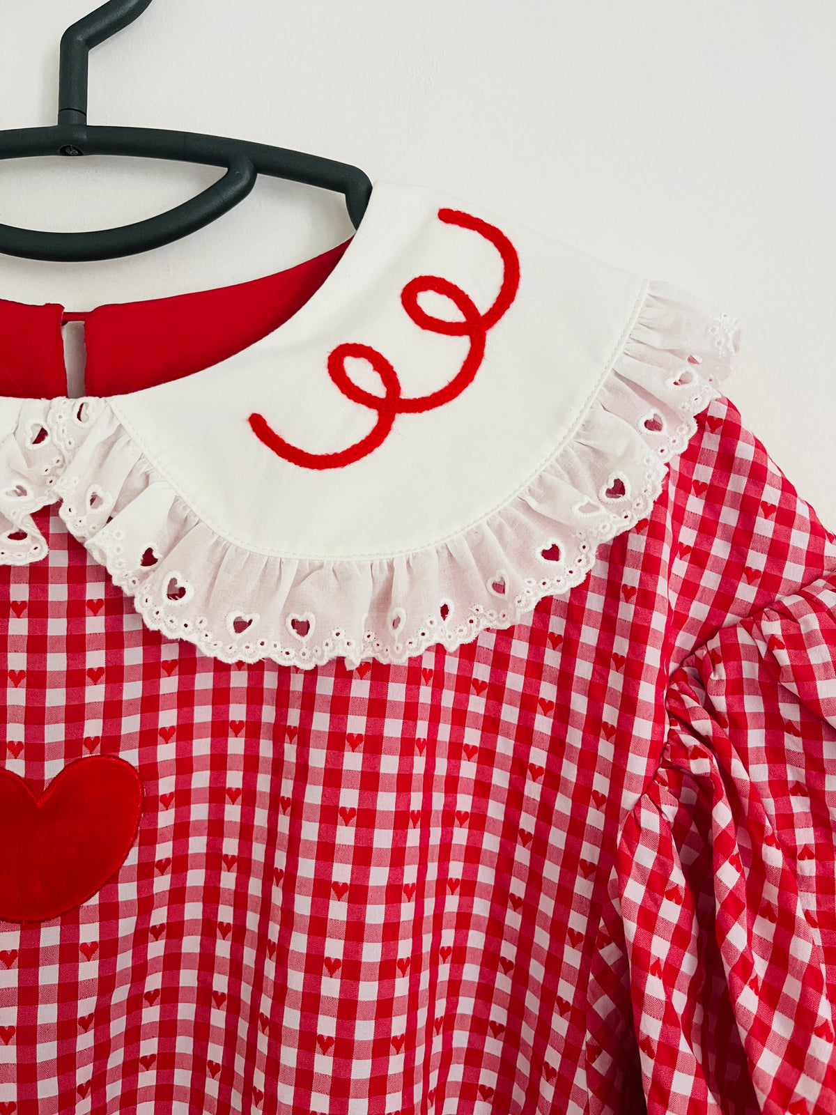 Marissa dress ❤️ Ponyo inspired puff-sleeve bubble gingham dress with Peter Pan collar and velvet heart patchwork