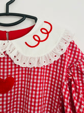 PREORDER - Marissa dress ❤️Ponyo inspired puffer sleeve bubble gingham dress with Peter Pan collar and velvet heart patchwork