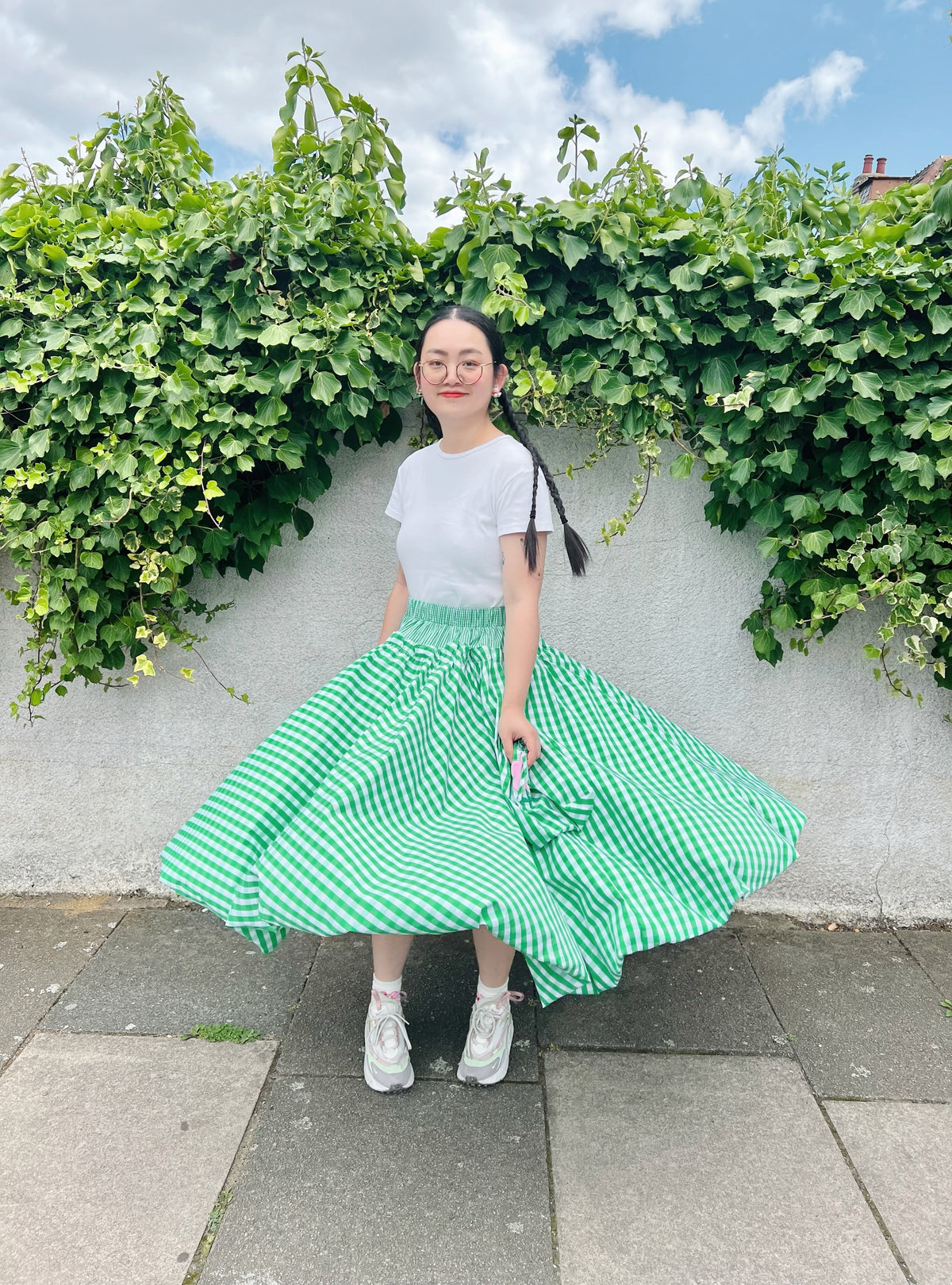 Happy Bunny Green Gingham Bubble Maxi Skirt