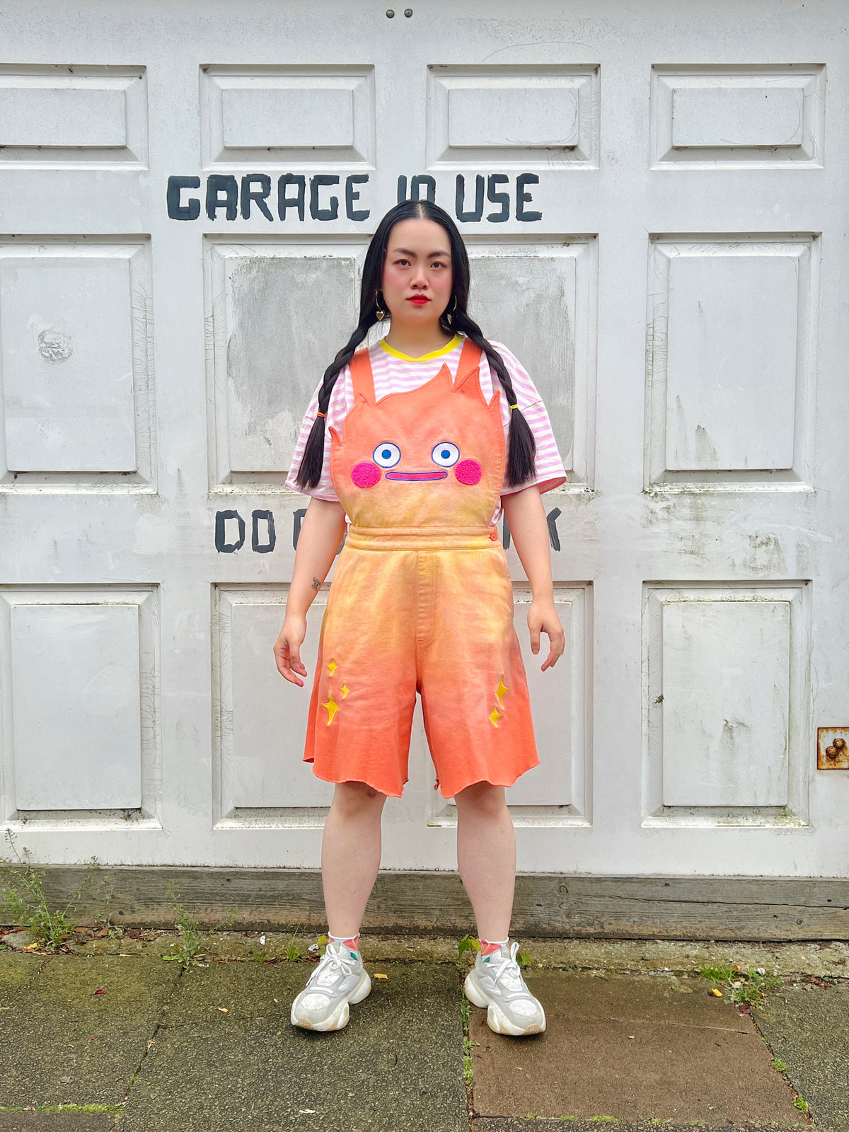 Calcifer Inspired MERA MERA Tie Dye Denim Overall Shorts