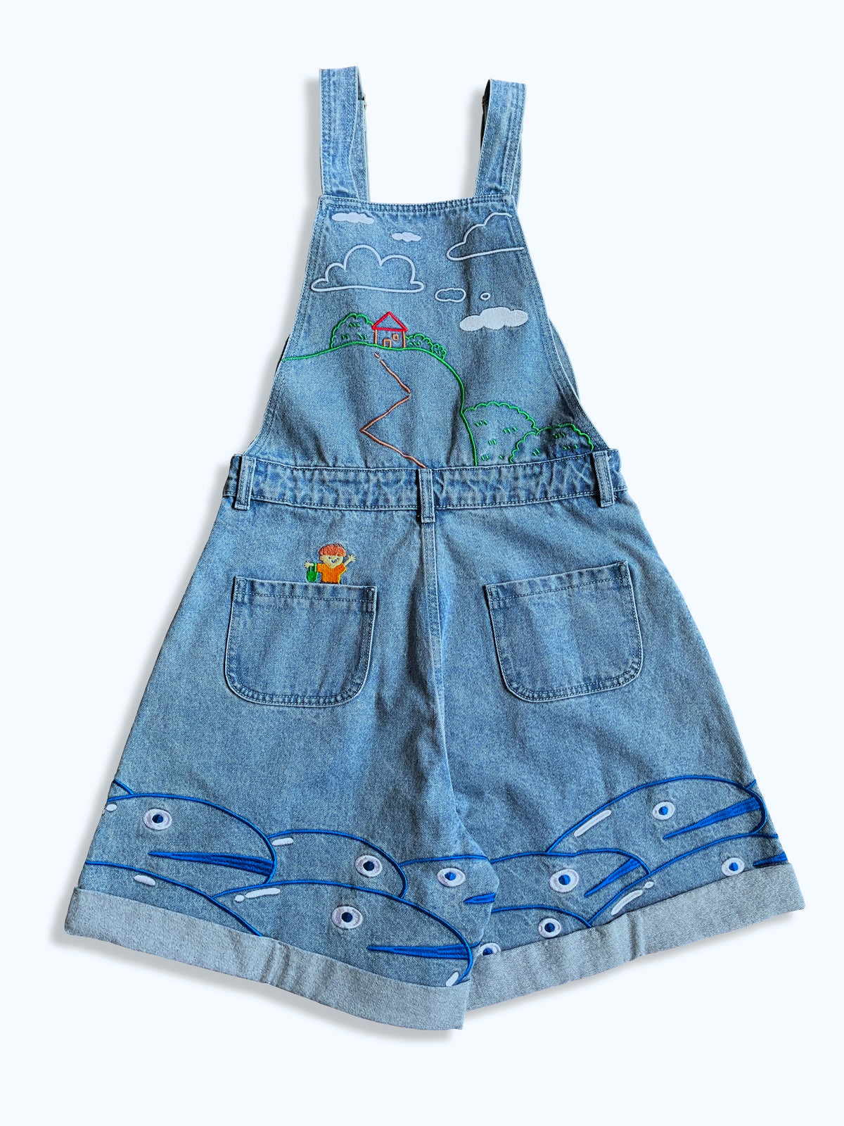 UMI Dungarees Denim Shorts 🌊 Ponyo Inspired Scenic Iillustration Embroidered Umi 🐟🐠🐡 Denim
