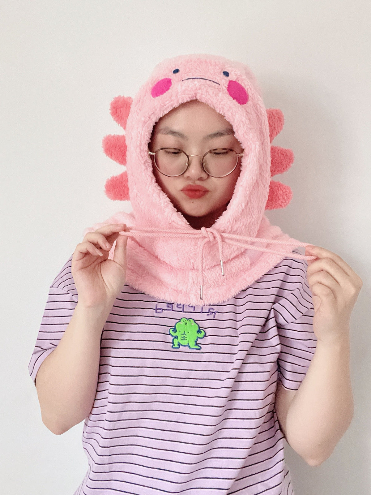 Axolotl Hood Pink Winter Hat