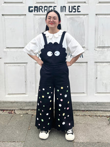 PREORDER - Susuwstari cotton twill overalls with Konpeito (star shaped candy) embroidery details