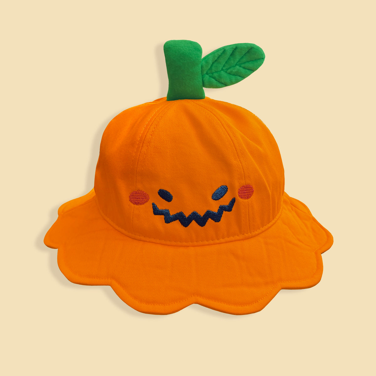 Jack O’ Lantern Pumpkin Cotton Bucket Hat with Scallop Trim