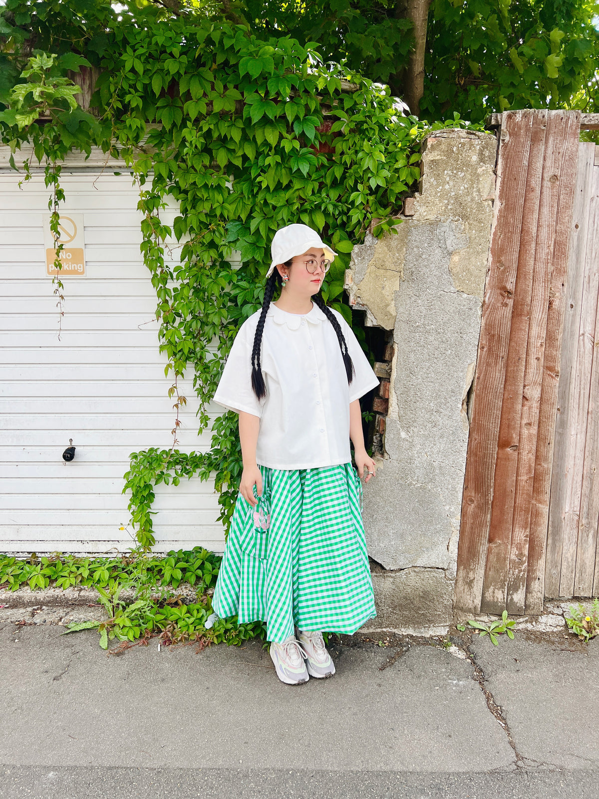Happy Bunny Green Gingham Bubble Maxi Skirt