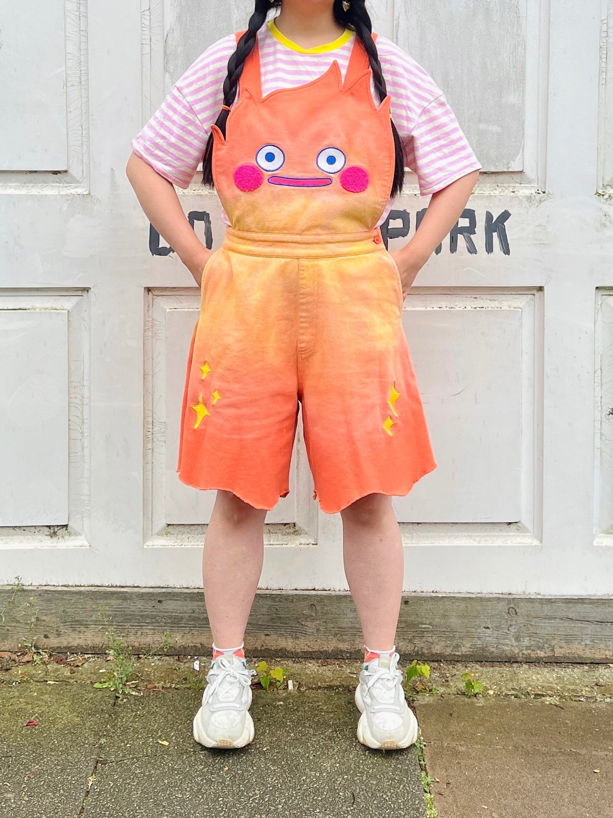 Calcifer Inspired MERA MERA Tie Dye Denim Overall Shorts