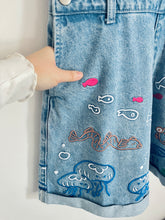 PREORDER - UMI overalls 🌊Ponyo inspired scenic full illustration embroidered Umi 🐟🐠🐡denim overalls shorts