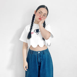 PREORDER - BOO! Ghostie scallop hem cropped T-shirt