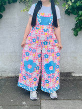PREORDER Happy bunny floral pattern high waisted wide leg overalls