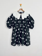 Yokai eye pattern puff sleeve smock dress