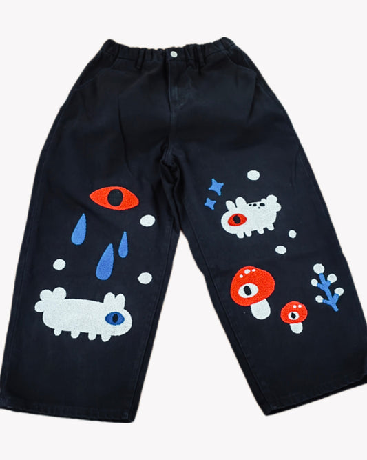 Yokai Black Straight Leg Cropped Denim Pants