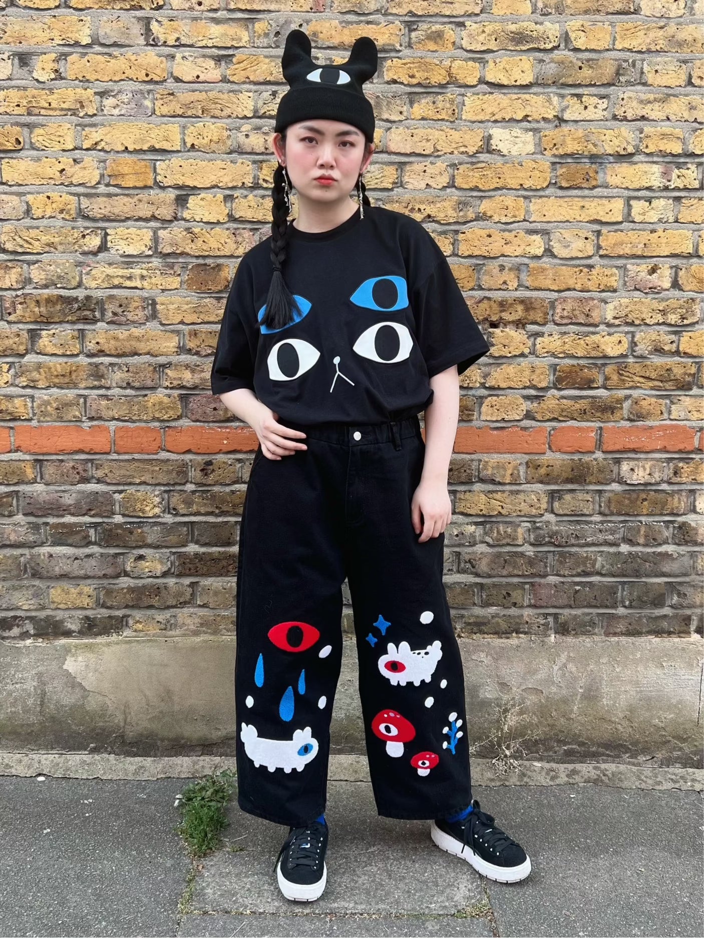 Yokai Black Straight Leg Cropped Denim Pants