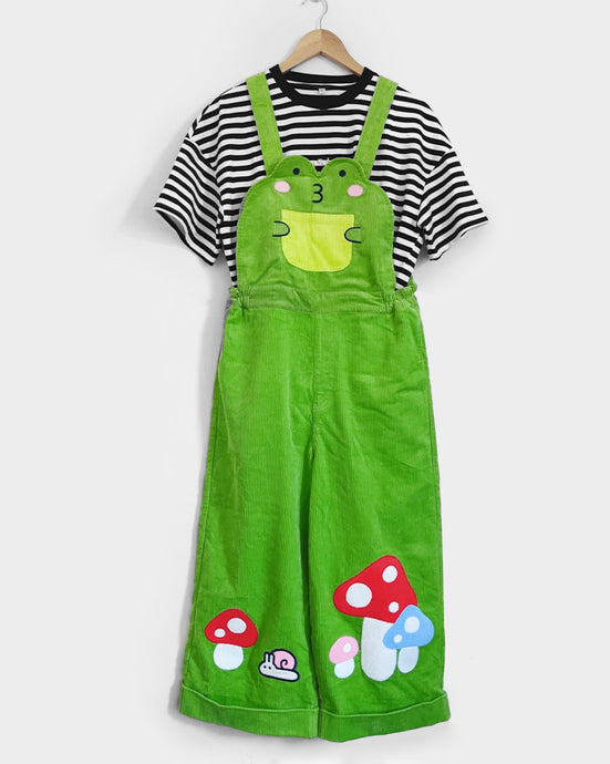 Dave the  🍄 Frog cotton corduroy overalls with cropped pant and adjustable turn ups for added length