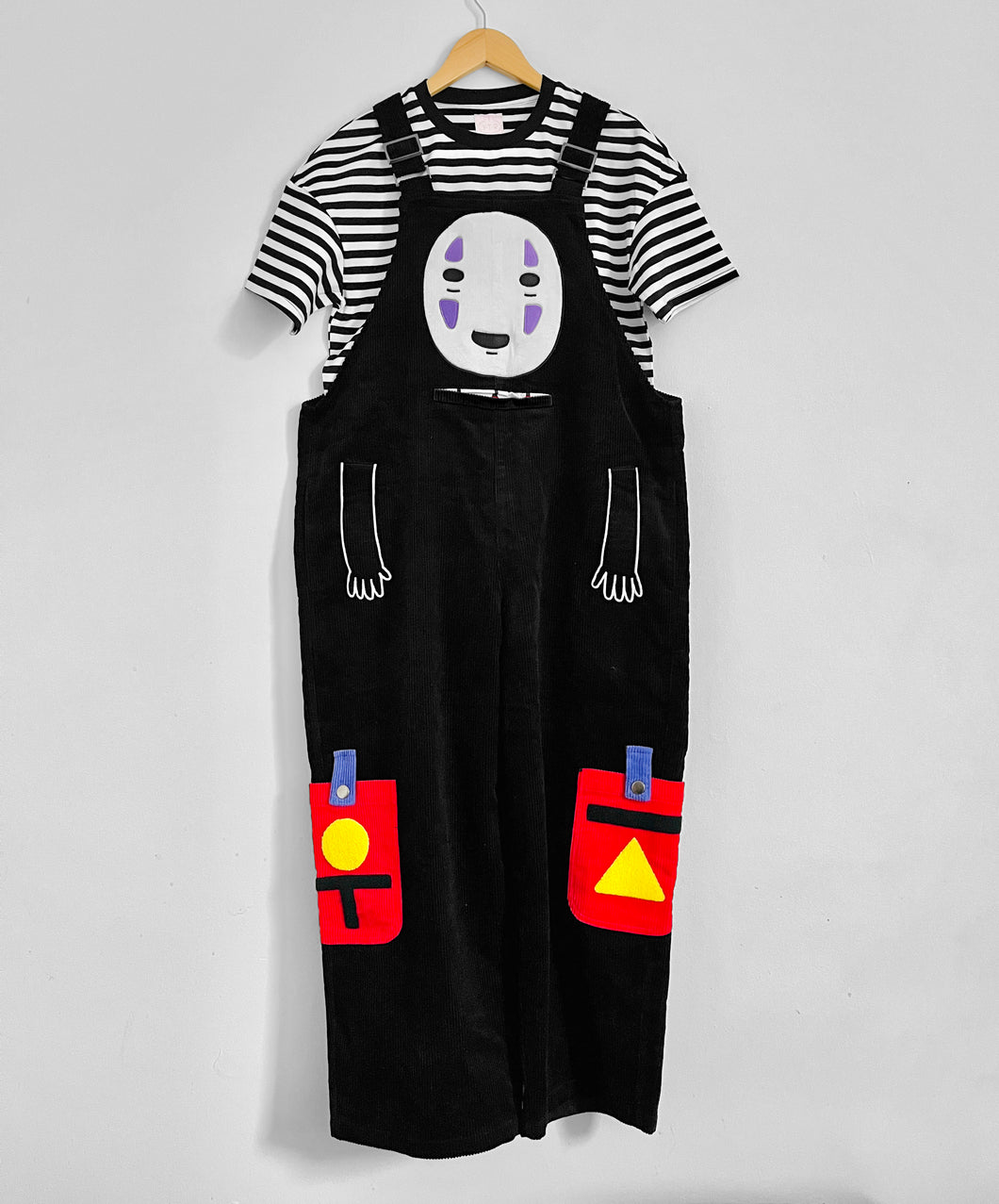 “I am so lonely” patchwork embroidered cotton corduroy overalls (oversize fit)