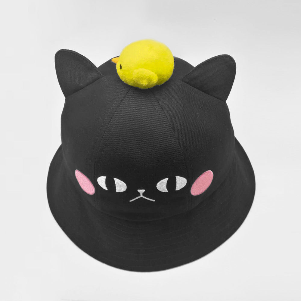 Naomi Black Cotton Bucket Hat & 3D Bird Plushie Topper