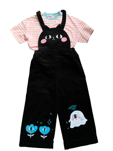 Naomi (black cat) cotton corduroy overalls with cropped pant and adjustable turn ups for added length