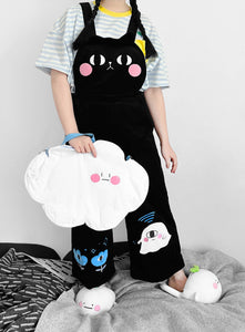 Naomi (black cat) cotton corduroy overalls with cropped pant and adjustable turn ups for added length